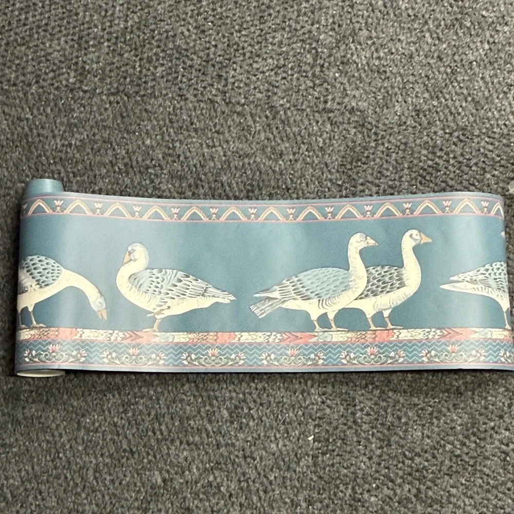 Vintage Country Geese Wallpaper Border Blue Farmhouse Bird Motif Roll